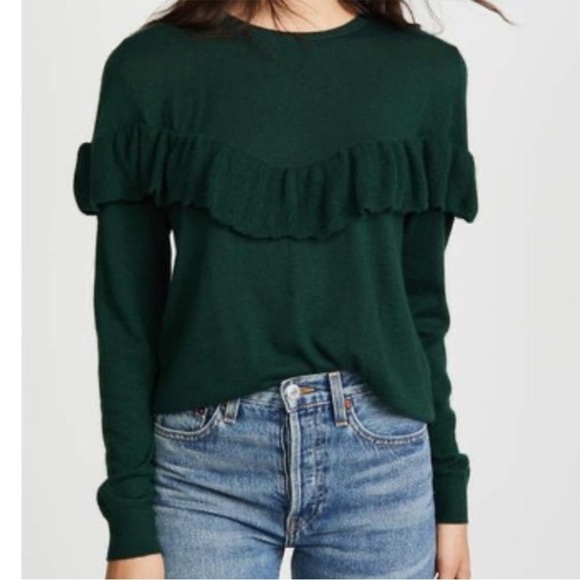 Anine Bing Cashmere Ruffle Sweater Knit Jumper Emerald Green Italy Sz XS - Picture 1 of 14